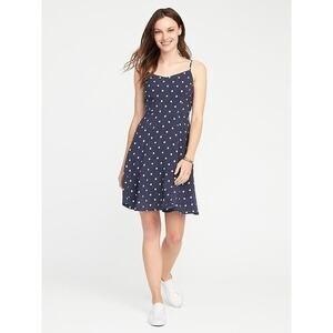 OLD NAVY Fit & Flare Cami Dress Blue White Polka Dot Smocked Back Womens Large
